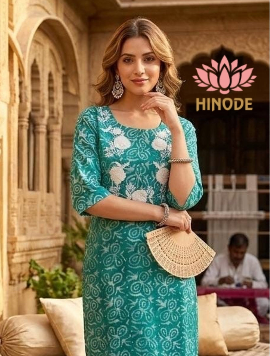 Emerald Green Maslin Silk Hand-Batik Kurti with Floral Embroidery