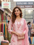 Blush Pink Floral Cotton Linen Embroidered Suit Set