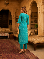 Emerald Green Maslin Silk Hand-Batik Kurti with Floral Embroidery