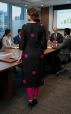 Midnight Black Muslin Straight-Cut Kurti <br>with Handwork