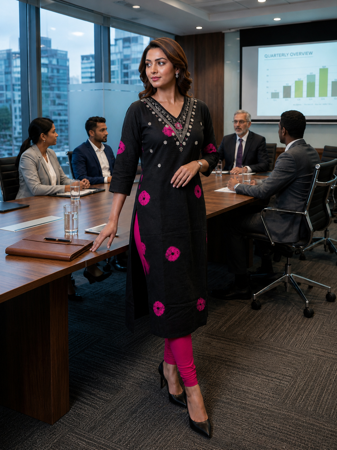 Midnight Black Muslin Straight-Cut Kurti <br>with Handwork