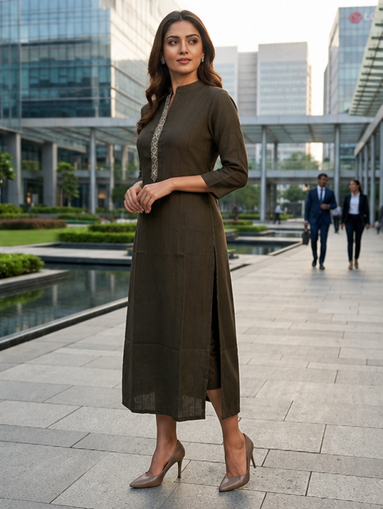 Elegant Olive Green Viscose Kurta with Embroidered work