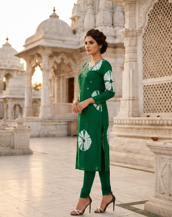 Forest Bloom Maslin Straight- Cut Kurti