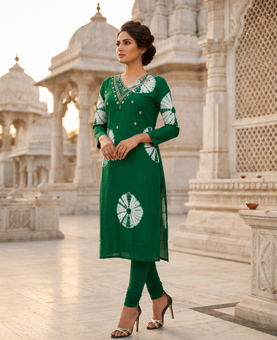 Forest Bloom Maslin Straight- Cut Kurti