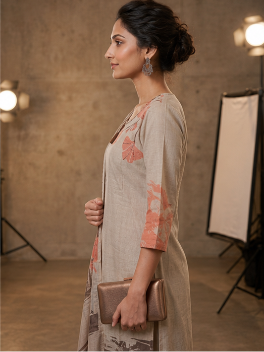 Earth Bloom  Thread Work Cotton Kurta Set with Cotton Silk Dupatta